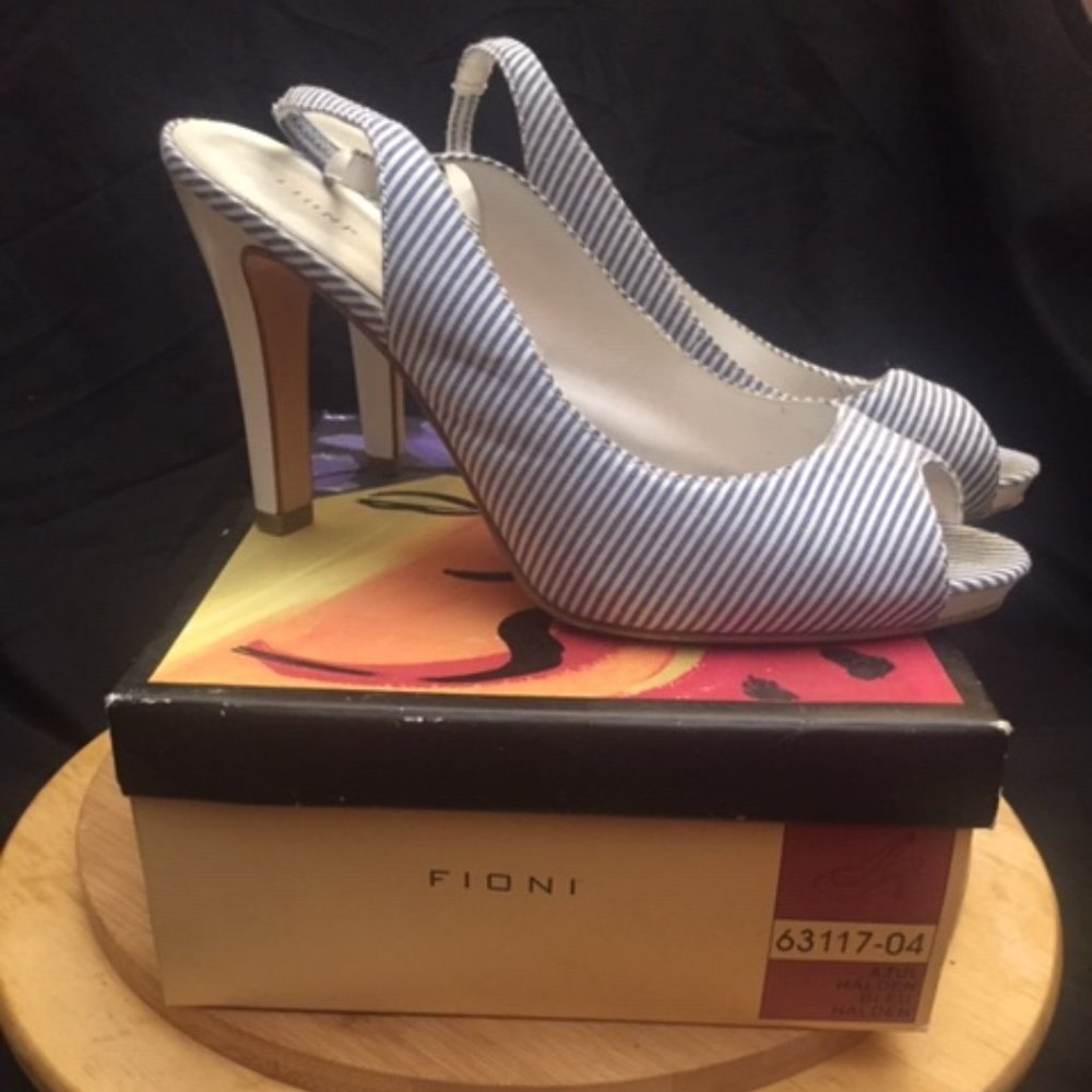 Pinstripe Heeled Sandals, "Fioni" Brand, Size 10